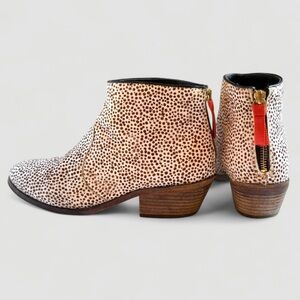 BODEN Calf Hair Ankle Boots – Spotted Animal Print, Zip Back, Size 38 (US 7.5–8)